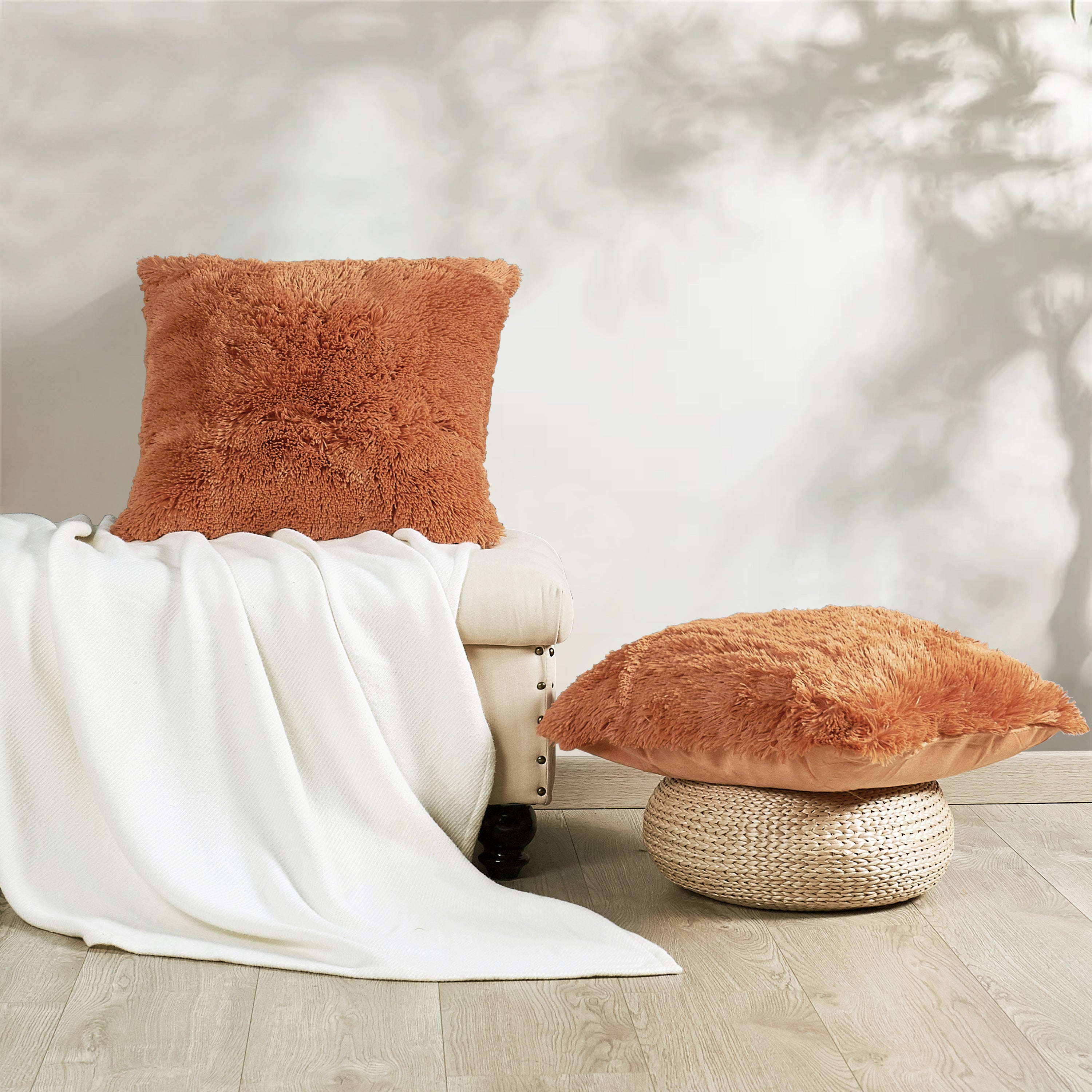 Burnt orange throw blanket and online pillows