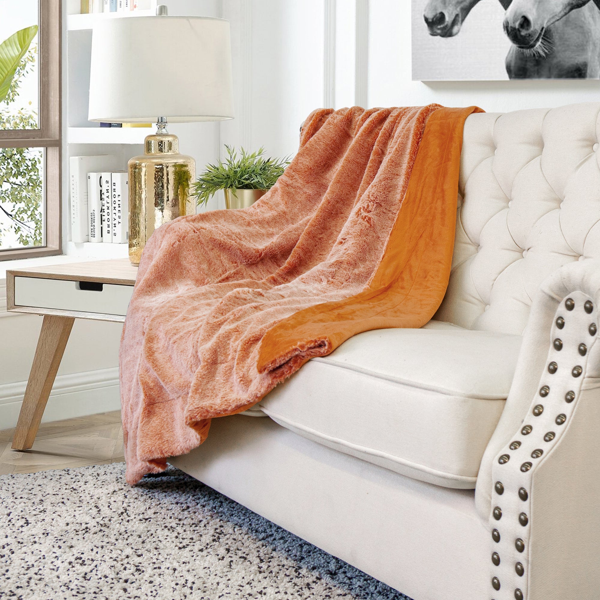 Orange faux fur online throw blanket