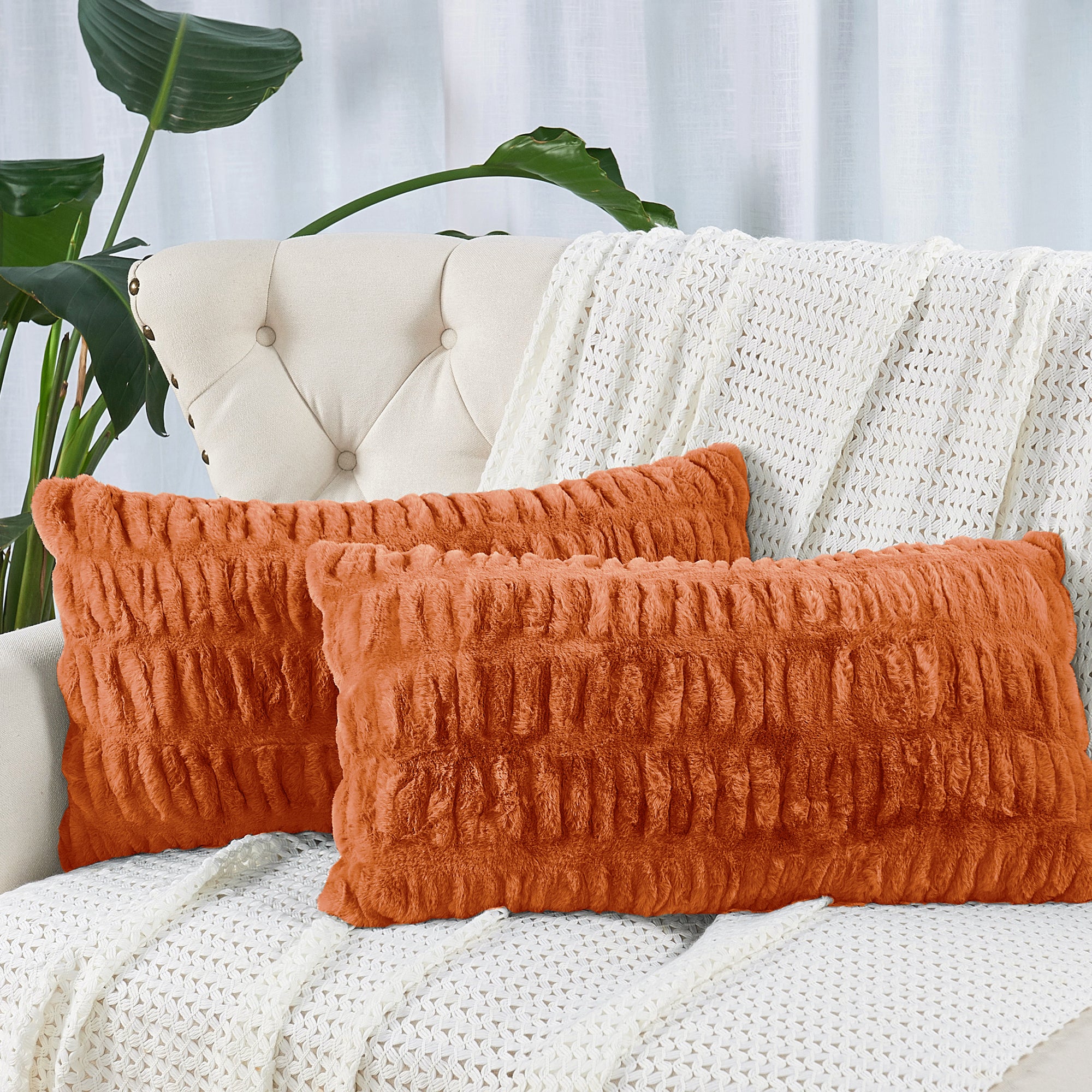 Burnt orange 2025 faux fur pillows