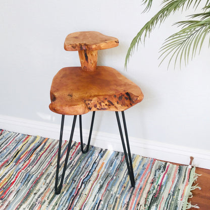 Natural Edge Cedar Wood Dual-Tier End Table (18&quot; x 15.5&quot; x 26&quot;)