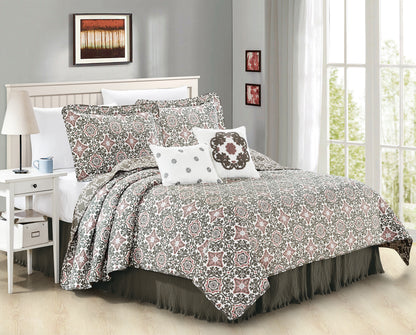 6 Piece Coventry Printed Microfiber Quilt Bedspread Set with Bedskirt