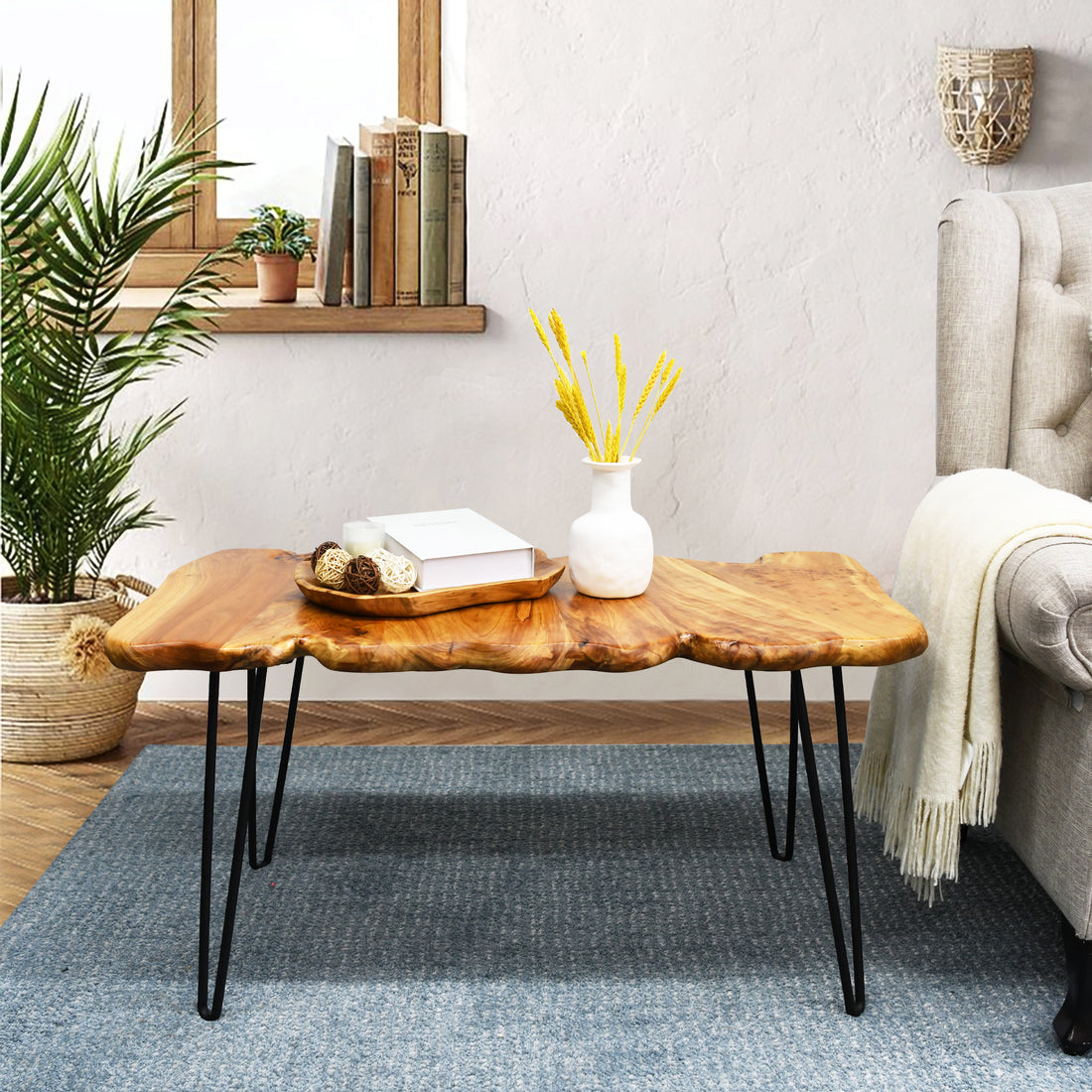 Natural Edge Cedar Wood Coffee Table (40&quot; x 20&quot; x 19&quot;)