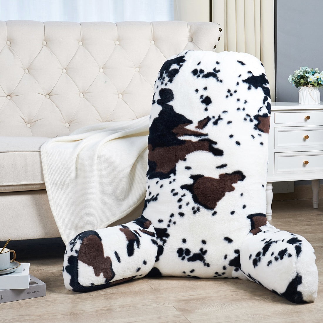 Cows Flowers Faux Fur Bedrest Pillow Cover (28"x30"x17")