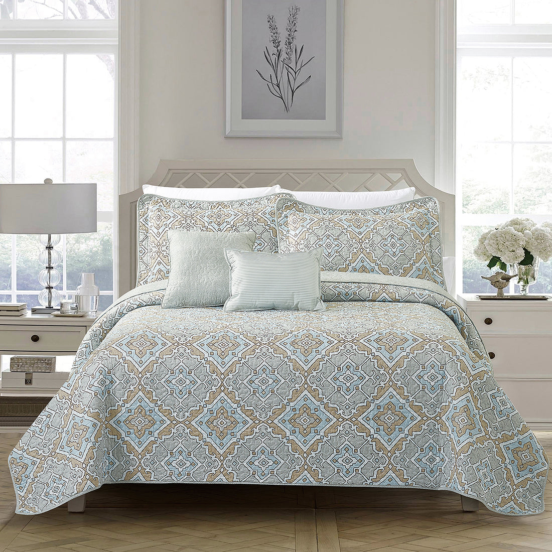 5 Piece Diego Printed Microfiber Quilts Set