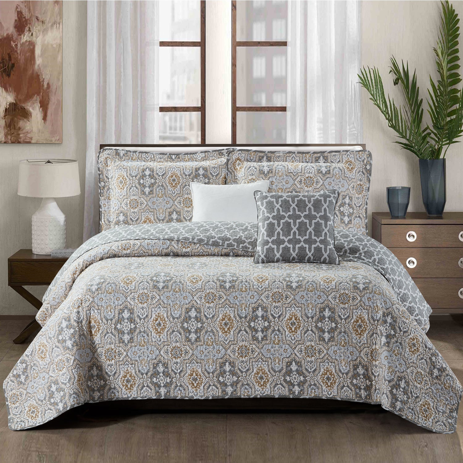 5 Piece Lanza Printed Microfiber Quilts Set