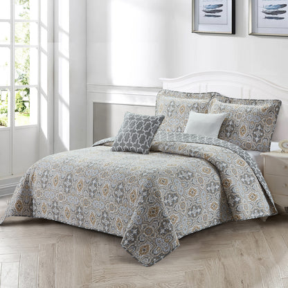 5 Piece Lanza Printed Microfiber Quilts Set