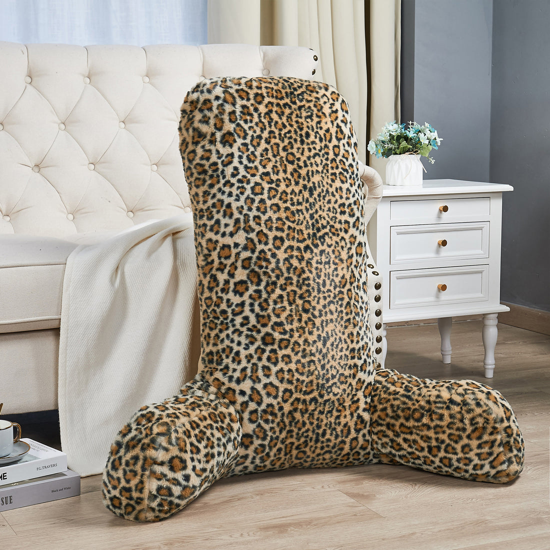 Leopard Faux Fur Large Size Bedrest Pillow Cove (28"x30"x17")