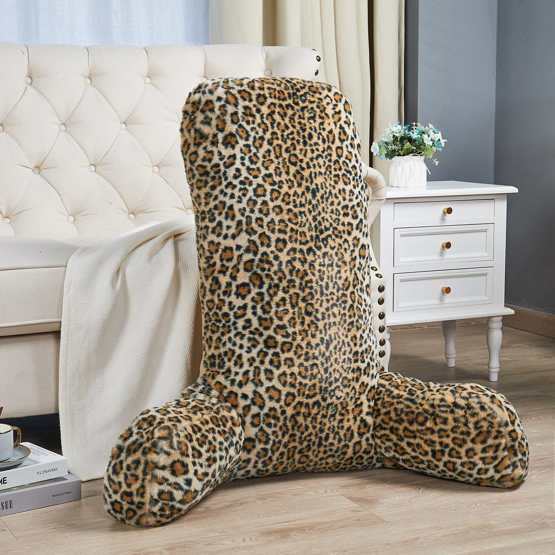 Leopard Faux Fur Large Size Bedrest Pillow Cove (28&quot;x30&quot;x17&quot;)