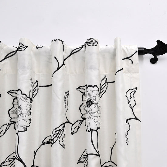 2 Piece Magnolia Embroidered Curtain, White/Cream