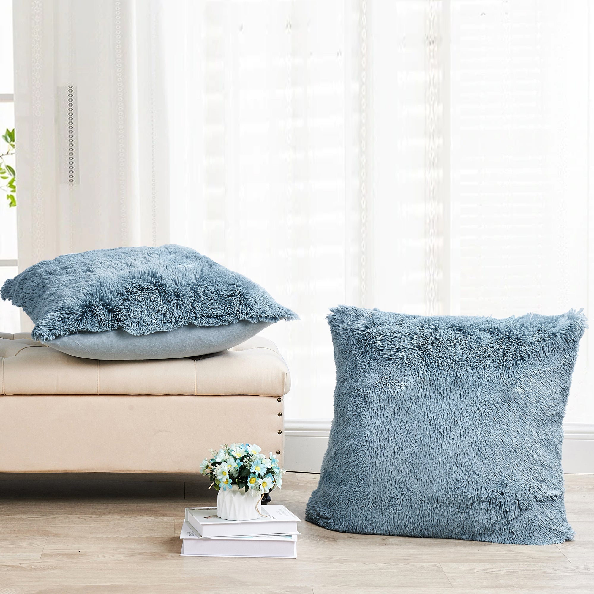 Blue faux discount fur throw pillows