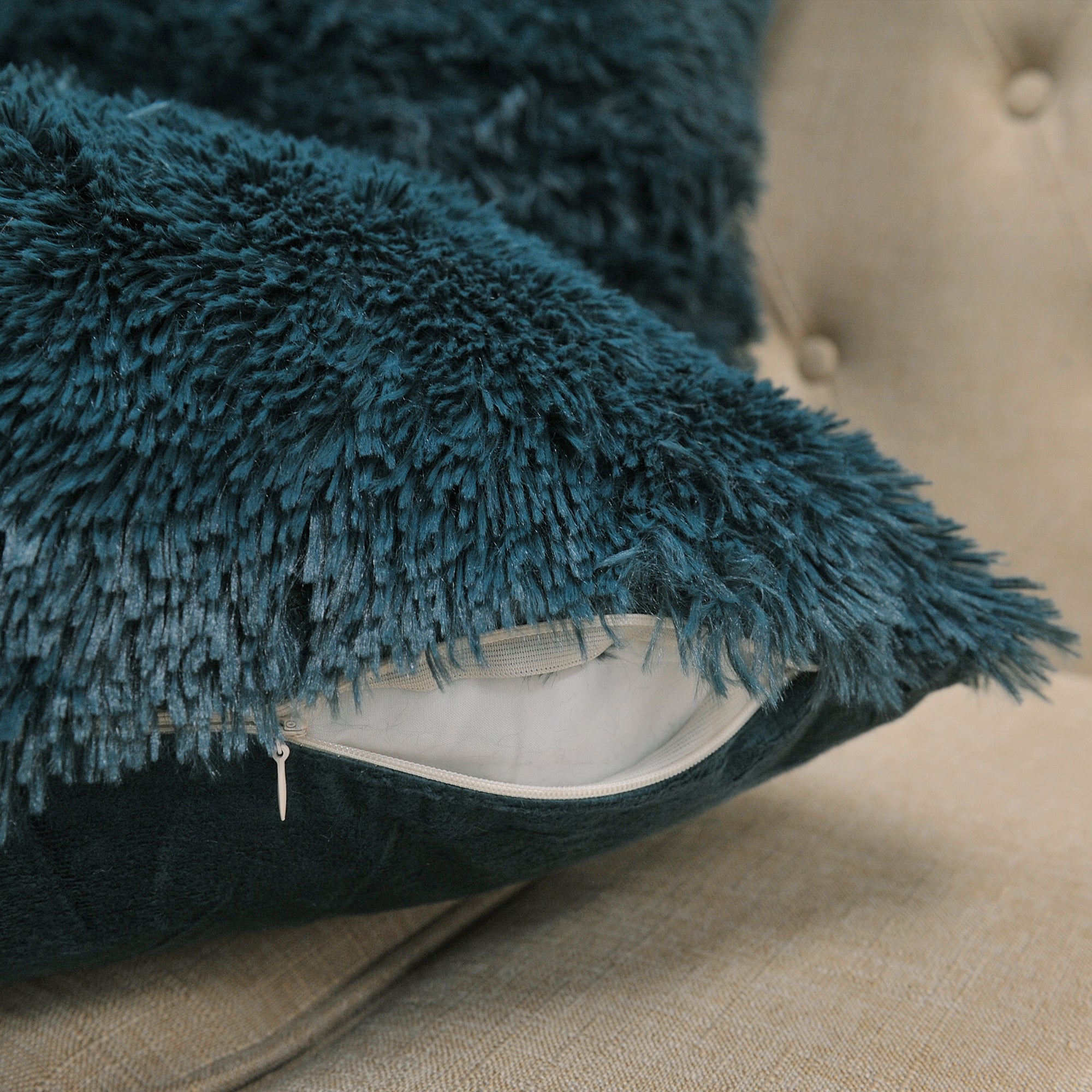 Teal fluffy online pillow