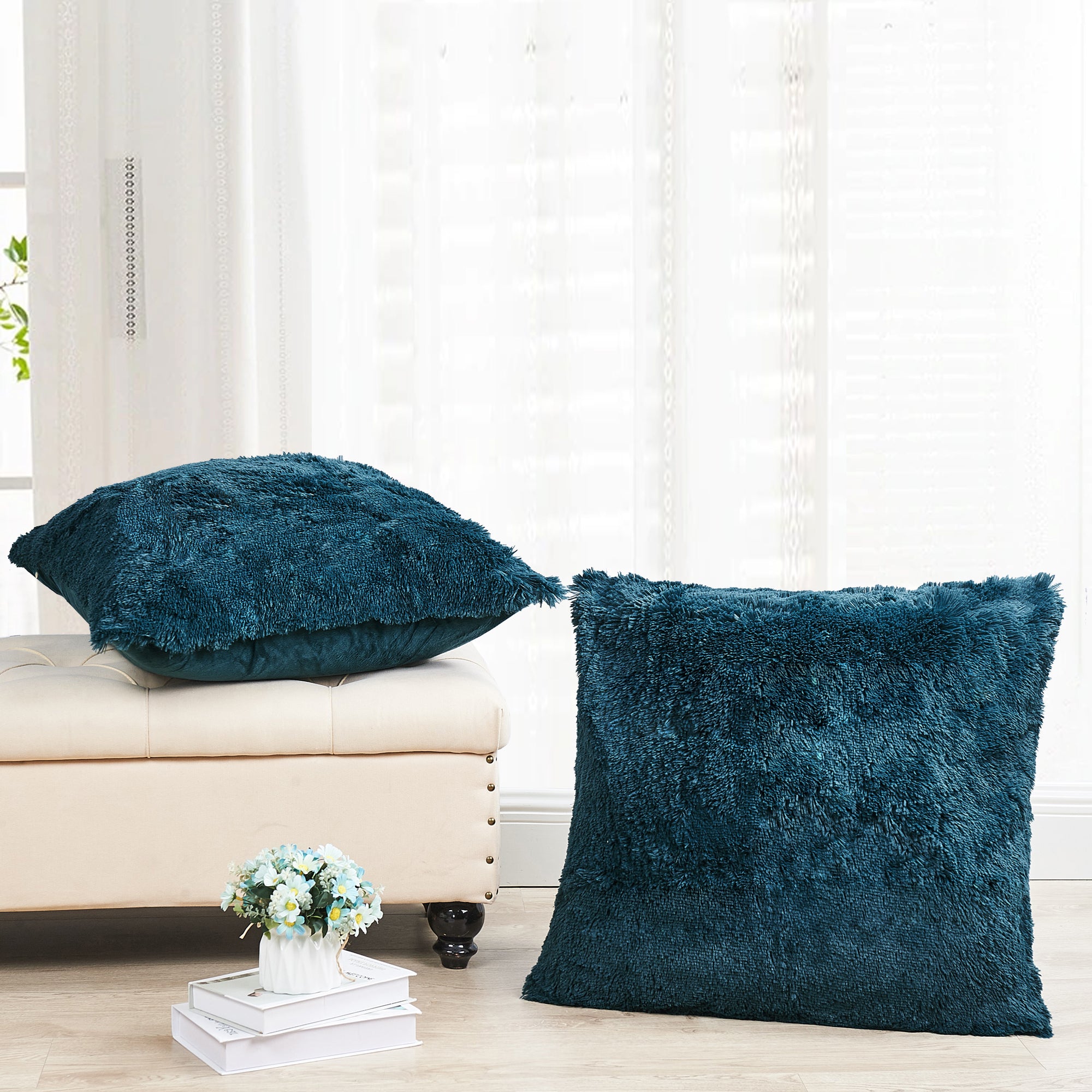 Teal best sale shaggy pillows